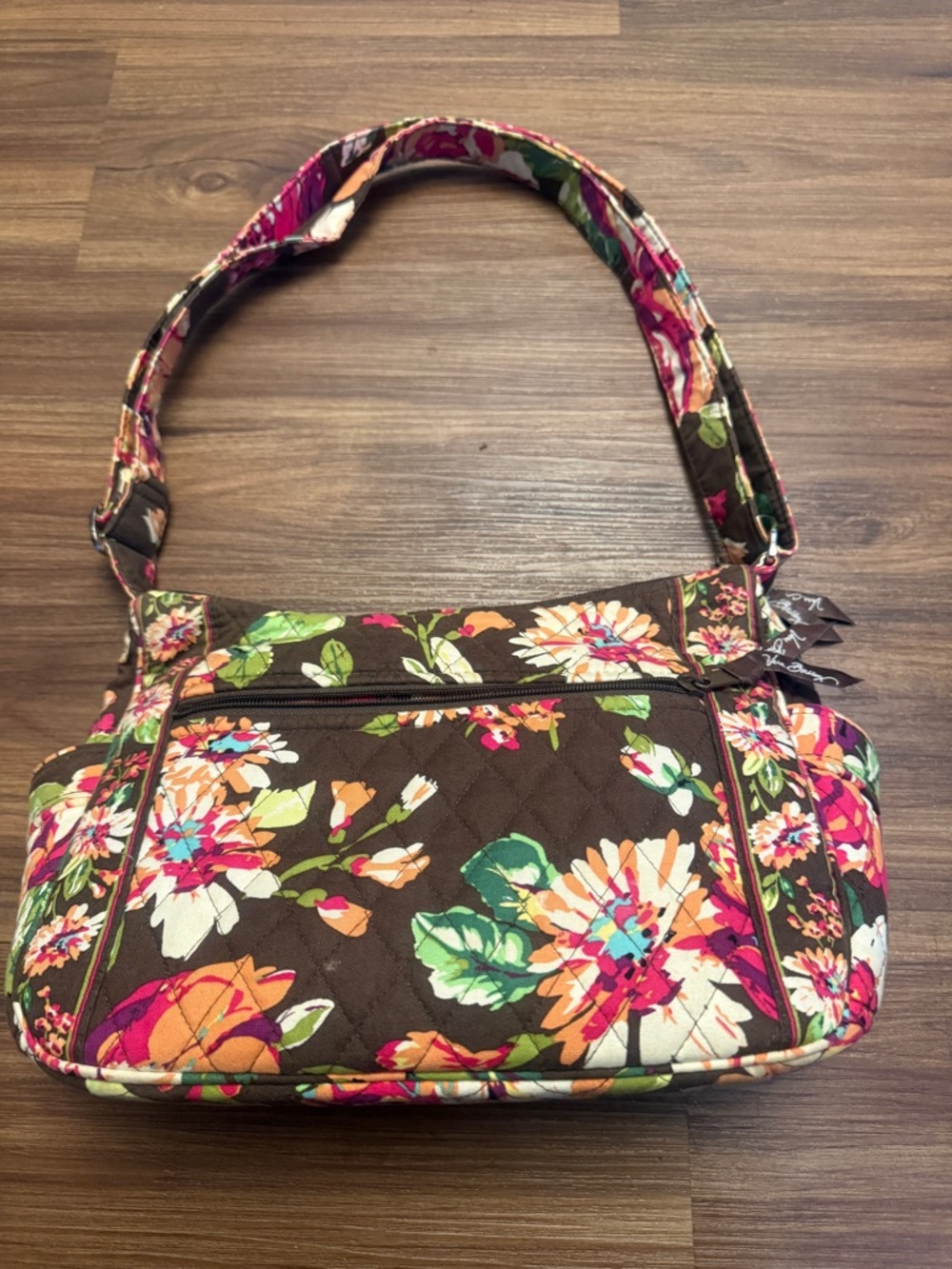 Vera Bradley Brown Quilted Shoulder Bag with Multicolor Floral Print